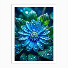 Blue Flower With Water Droplets Art Print