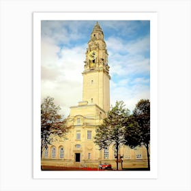 White Clock Tower Of The Cardiff City Hall Art Print