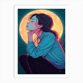 Girl In The Moonlight Art Print