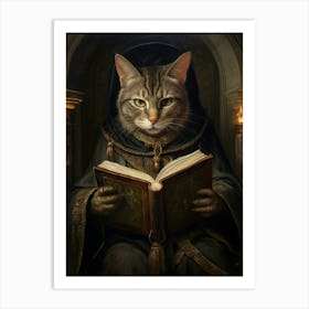 Cat Reading A Book In A Gothic Art Style 2 Art Print