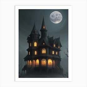 Haunted Castle with Moonlight Art Print