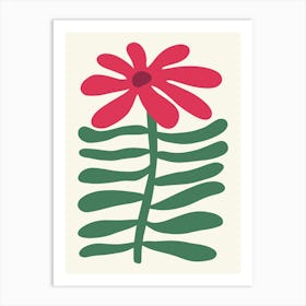 Flower Art Daisy Red Organic Naïf Art Print