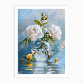 White Roses In A Vase Art Print