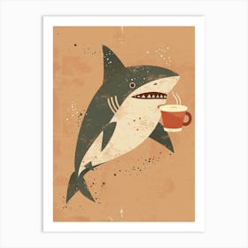 Shark Drinking Coffee Muted Pastels 2 Art Print
