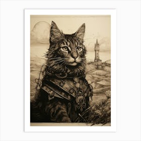 A Medieval Cat In Armour Portrait Art Print