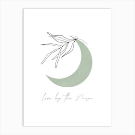 Love By the Moon in Sage Green, Boho, Floral Line Art Print