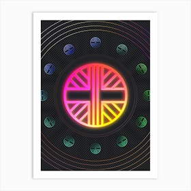 Neon Geometric Glyph in Pink and Yellow Circle Array on Black n.0073 Art Print