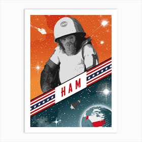 Ham, First chimp in space, USA, 1961 — Vintage space poster, retro space art Art Print