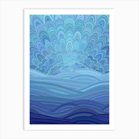 Blue Mandala Sunset at the Ocean Art Print