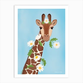 Giraffe With Daisies Art Print