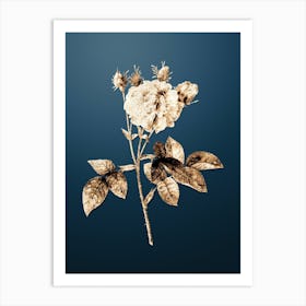 Gold Botanical Pink Agatha Rose on Dusk Blue n.3666 Art Print