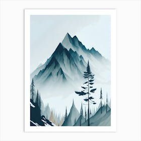 Mountain And Forest In Minimalist Watercolor Vertical Composition 119 Art Print