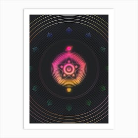 Neon Geometric Glyph Abstract in Pink and Yellow Circle Array on Black n.0008 Art Print