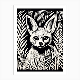 Linocut Fox Illustration Black 14 Art Print