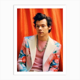 Harry Styles Portrait Red And Pink 5 Art Print