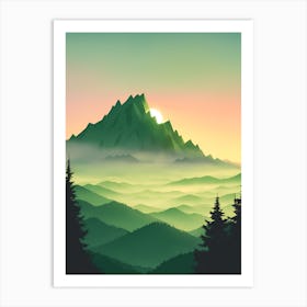 Misty Mountains Vertical Composition In Green Tone 95 Art Print