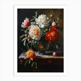 Baroque Floral Still Life Peony 4 Art Print