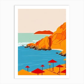 Sveti Stefan Beach Montenegro Midcentury Art Print