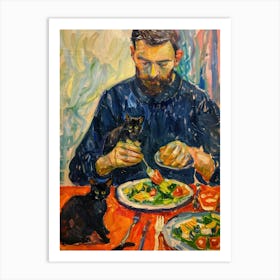 Portrait Of A Man With Cats Eating A Salad  5 Art Print