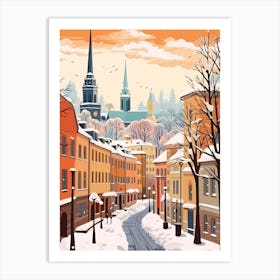 Vintage Winter Travel Illustration Stockholm Sweden 3 Art Print