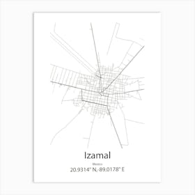 Izamal,Mexico Minimalist Map Póster