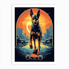 Doberman Pinscher Dog Skateboarding Illustration 3 Art Print