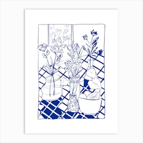 Blue Flowers In vases Art Print