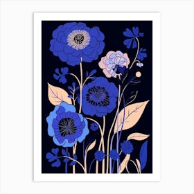 Blue Flower Illustration Scabiosa 4 Art Print