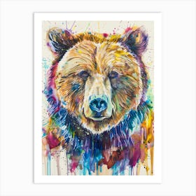 Grizzly Bear Colourful Watercolour 2 Art Print