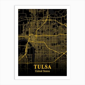 Tulsa Gold City Map 1 Art Print