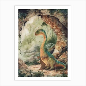 Dinosaur Sheltering From The Rain Storybook Style 4 Art Print