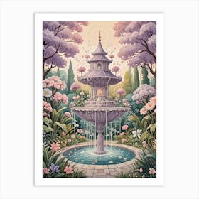 Lavender Fountain In The Garden Art Print