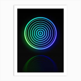 Neon Blue and Green Abstract Geometric Glyph on Black n.0206 Art Print