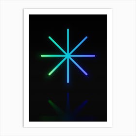 Neon Blue and Green Abstract Geometric Glyph on Black n.0223 Art Print