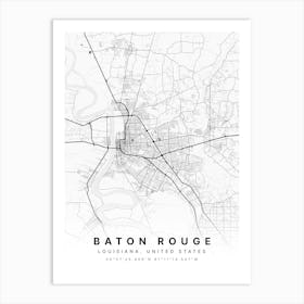 Baton Rouge Louisiana USA White Map Art Print