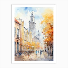 Vilnius Lithuania In Autumn Fall, Watercolour 1 Art Print