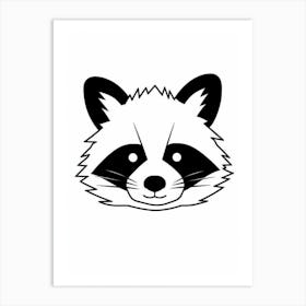 A Minimalist Line Art Piece Of A Cute Raccoon 1 Art Print