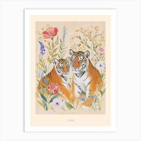 Folksy Floral Animal Drawing Tiger 3 Poster Art Print