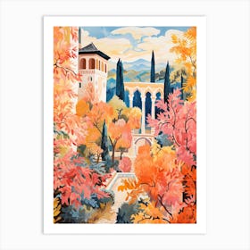 Gardens Of Alhambra, Spain In Autumn Fall Illustration 0 Art Print