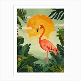 Greater Flamingo Rio Lagartos Yucatan Mexico Tropical Illustration 3 Art Print