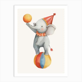 Elephant On A Ball Kids and Nursery Art Print