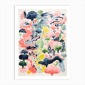 Kenrokuen Gardens Abstract Riso Style 2 Art Print