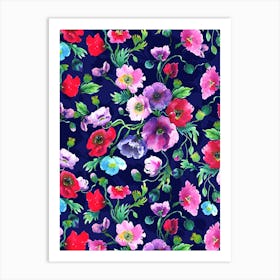 Colourful Field of Poppies On A Blue Background Art Print