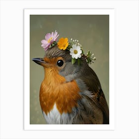 Robin A Flower Crown 2 Art Print