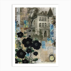 Black Flowers Scrapbook Collage Cottage 1 Art Print