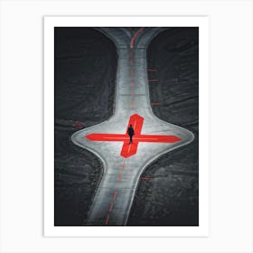 Abstract Representation Of A Person At A Crossroad Of Life Directional Arrows And Hints Of Red Symb (3) Art Print