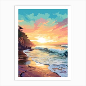 Freshwater Beach Australia At Sunset, Vibrant Painting 2 Art Print