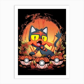 Litten Spooky Night - Pokemon Halloween Art Print