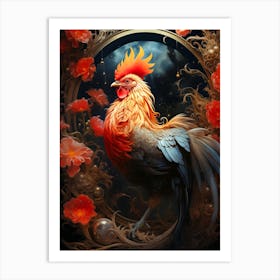 Rooster In The Moonlight Art Print