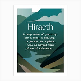 Welsh Hiraeth Quote Blue Mountains and River Art Print